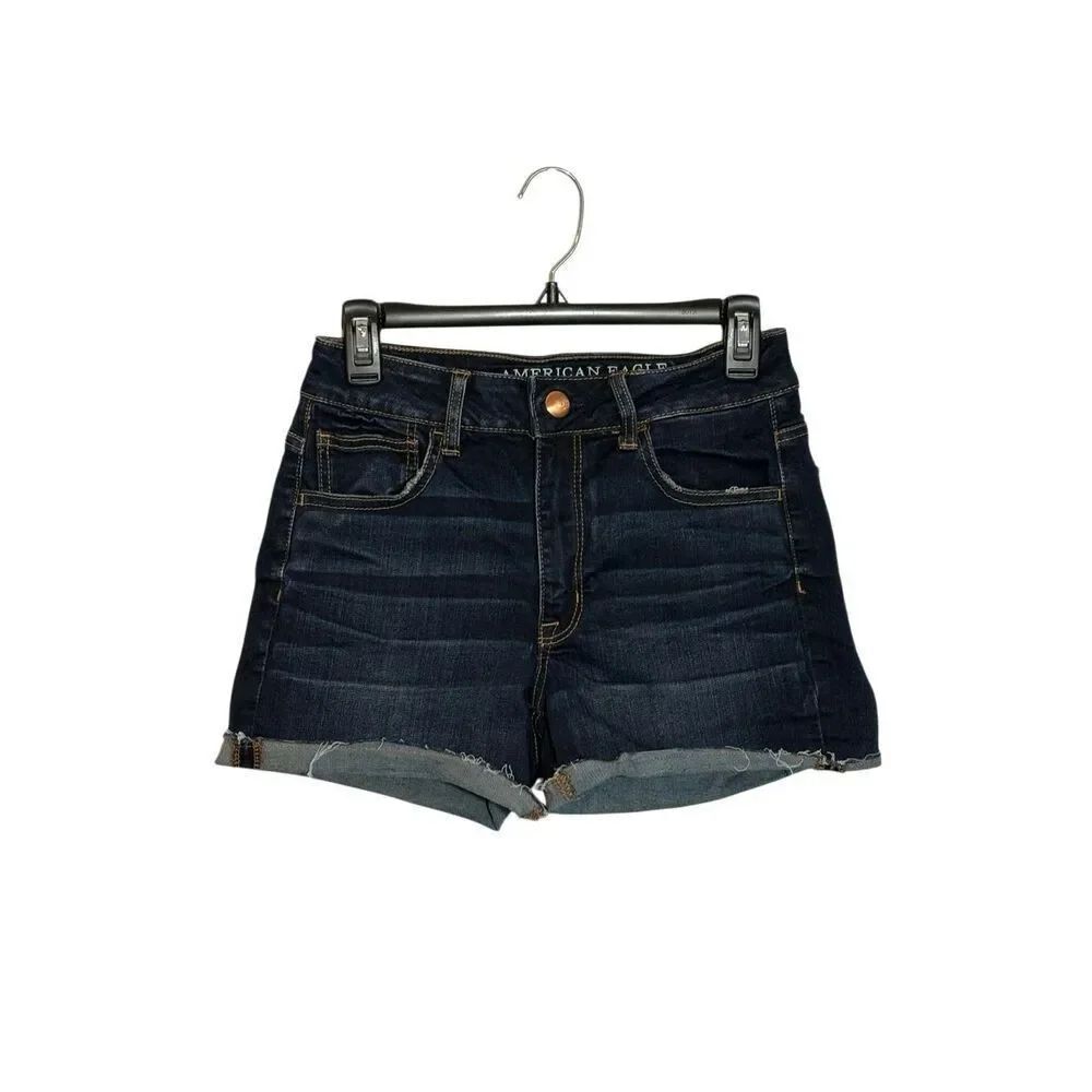 American Eagle stretch Hi-rise Shortie dark wash jean shorts -8
